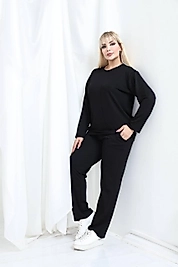 Kadın Büyük Beden Uzun Kollu Rahat Günlük Takım Siyah