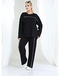 Modal kumaş Uzun Kollu Biye Detaylı Rahat Kalıp Spor Günlük Eşofman Takım Oşho