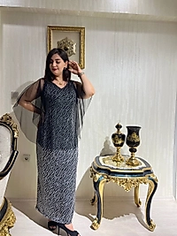 Kadın Uzun Degaje Yaka Büyük Beden Abiye Elbise