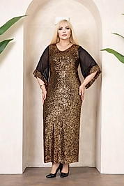 Kadın Gold Büyük Beden Maxi Boy Abiye Elbise