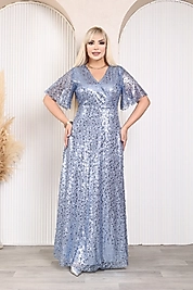 .Kadın Büyük Beden Degaje Yaka Abiye Elbise     .