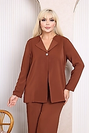 Kadın Büyük Beden Kahverengi İkili Çeket Takım