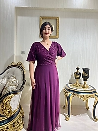 Kadın Büyük Beden Degaje Yaka Abiye Elbise